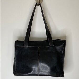 Fossil Black Leather Tote Bag with Glossy Finish